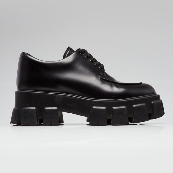 Prada Black Leather Monolith Chunky Sandals Size 7/37.5 - Picture 5 of 5